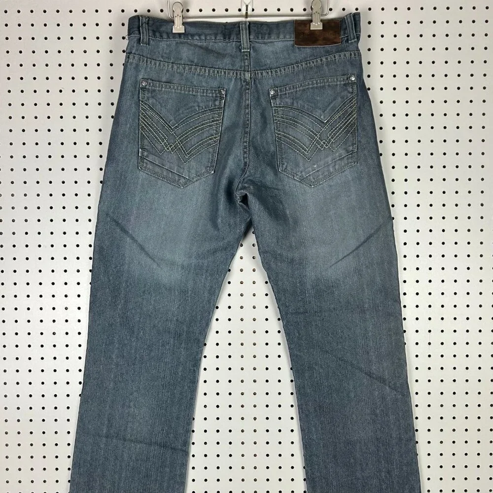 Old Skool Y2K Gothic Baggy Jeans 34x34 Blue Grunge Embroidered Honeycomb Gray‎